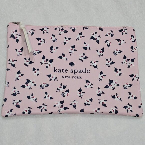 Kate Spade ✦ Pink Floral Zipper Pouch ✦ 11"x8" Polyester Travel Clutch NWT - Picture 2 of 8